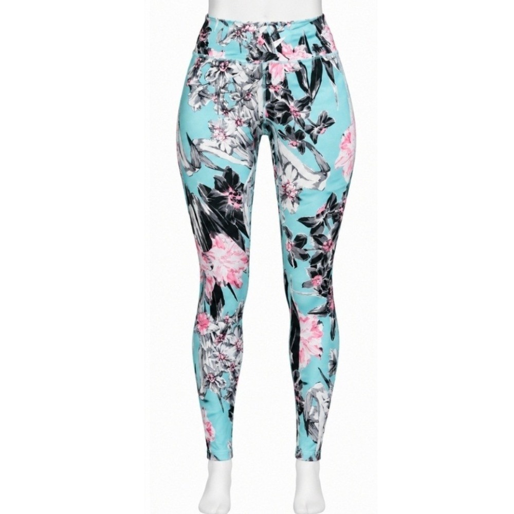 Nike Dri-FIT Floral Mesh Panel Leggings Blue Pink Black Womens Large